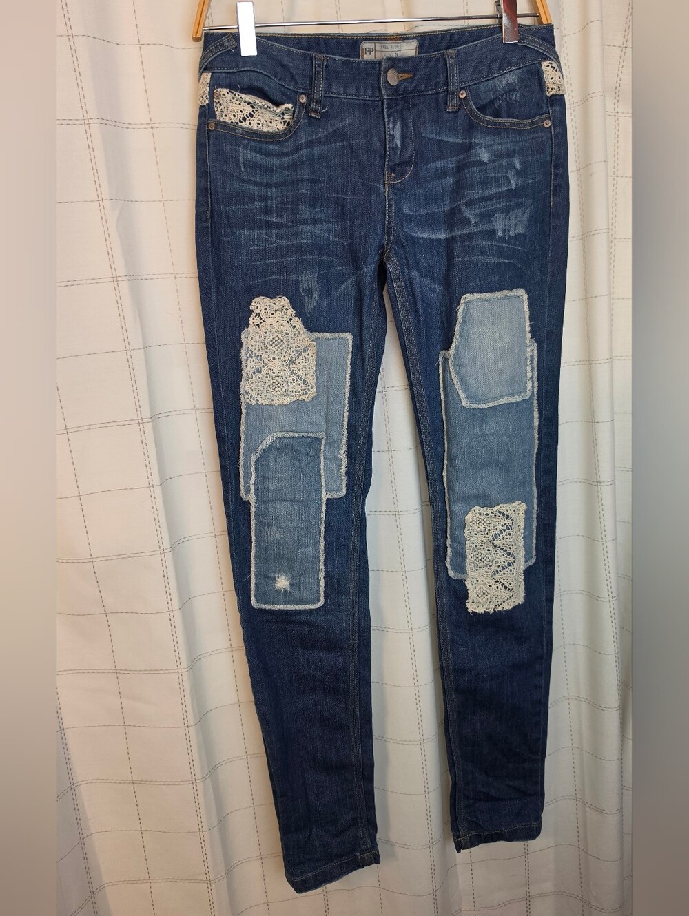 Free People Patchwork Crochet Lace Jeans